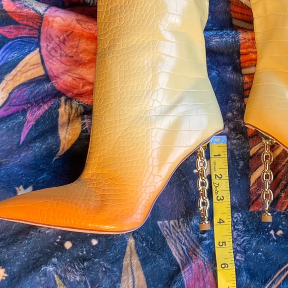 SIMMI London Sexy orange ombre snakeskin boots,gold chain link stiletto heel, 7 - Picture 14 of 16